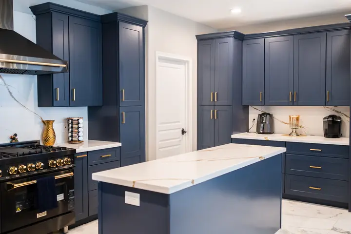 Completed Artisanal Blue kitchen, view 2