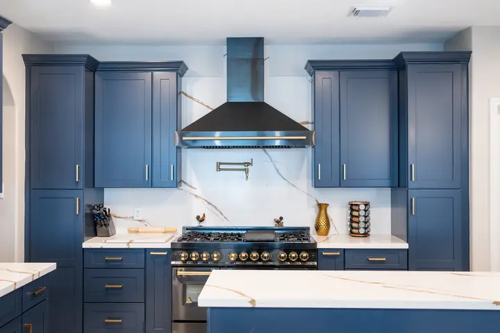Completed Artisanal Blue kitchen, view 3