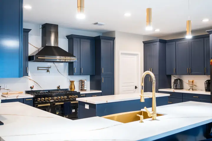 Completed Artisanal Blue kitchen, view 4
